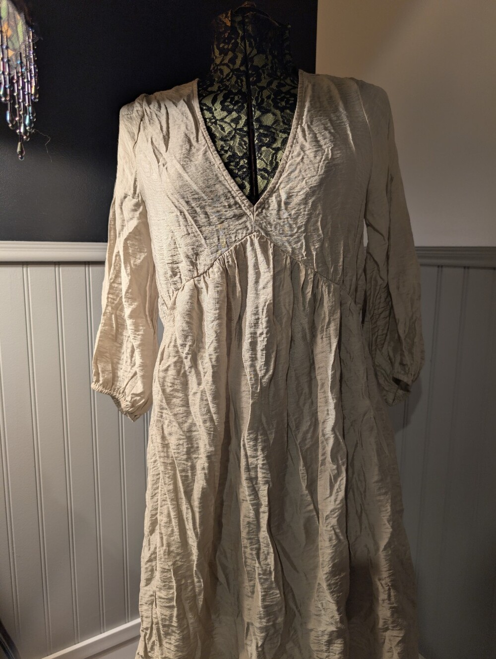 Women's Cream V-Neck Lightweight Dress